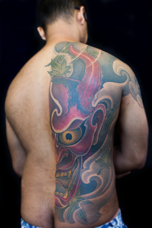 Hannya mask back tattoo