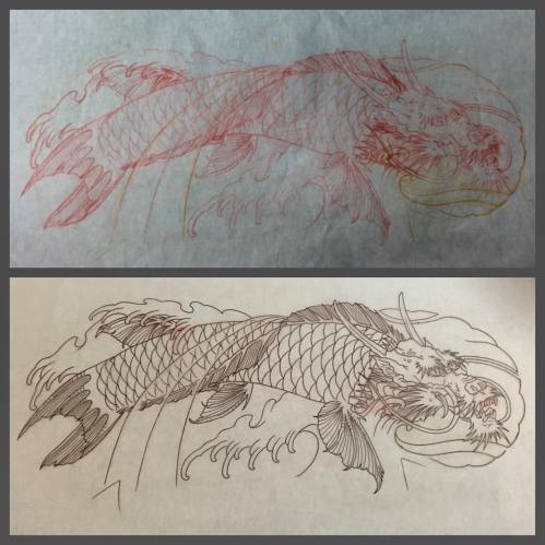 clareketontattoos_wip_koi_freehand_sketch_stencil