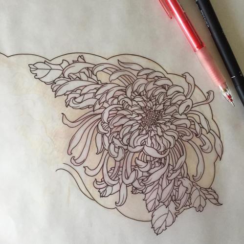 clareketontattoos_wip_stencil_chrysanthemum