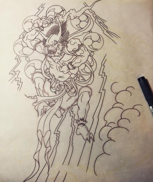 clareketontattoos_wip_tattoostencil_raijin