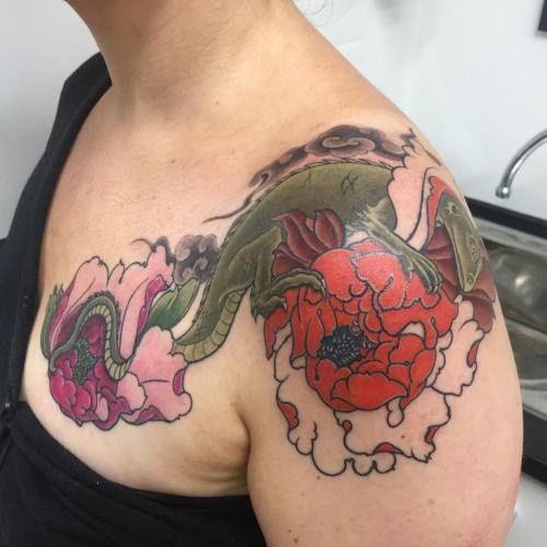 Work in Progress – Cover Up Peonies and Water Dragon